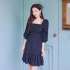 Square-neck Ruffle-hem Dress