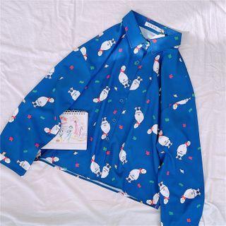 Cartoon Print Shirt Blue - One Size