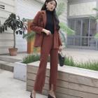 Snap-button Blazer With Sash / Asymmetrical Hem Wide-leg Pants