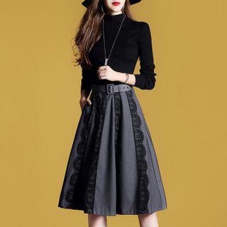 Lace Trim Mock Two-piece Knit Dress