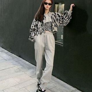 Zebra Tank Top / Print Cropped Zip Jacket / Cropped Hoodie / Sweatpants