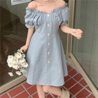 High-waist Midi Puff-sleeve A-line Skirt
