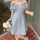 High-waist Midi Puff-sleeve A-line Skirt