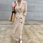 Linen Blend Plaid Chesterfield Coat With Sash Beige - One Size
