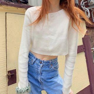 Round Neck Striped Long-sleeve Crop Top