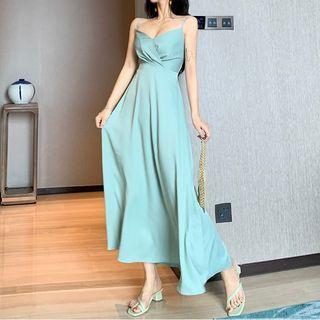 Spaghetti Strap Ruched Maxi Dress