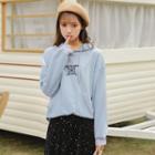 Embroidered Hoodie Grayish Blue - One Size