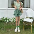 Green Plaid Mini Skirt Plaid - Green - One Size