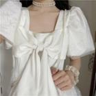 Puff-sleeve Lace Bow Accent A-line Dress