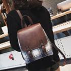 Faux-leather Panel Plaid Backpack