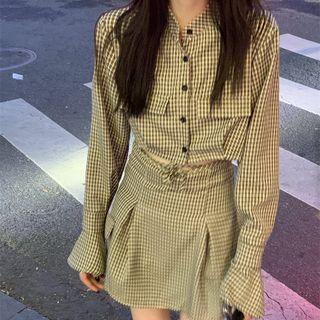Set: Plaid Crop Shirt + Mini A-line Skirt