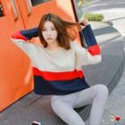 Colorblock Bold-striped Knit Sweater
