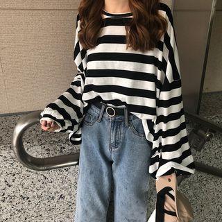 Batwing Long Sleeve Oversized Striped T-shirt