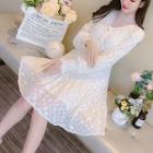 Long-sleeve V-neck Sequined Lace A-line Dress