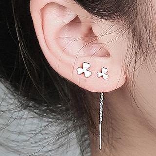 925 Sterling Silver Clover Threader Earring