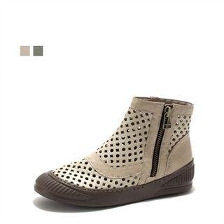 Genuine-leather Perforated High-top Shoes