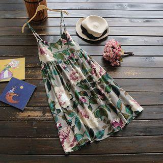 Floral Strappy A-line Dress Flower Print - One Size