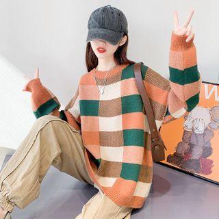 Long Sleeve Plaid Knit Top