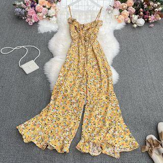 Spaghetti Strap Floral Wide-leg Jumpsuit