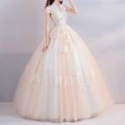 Embroidered Short-sleeve Ball Gown Wedding Dress