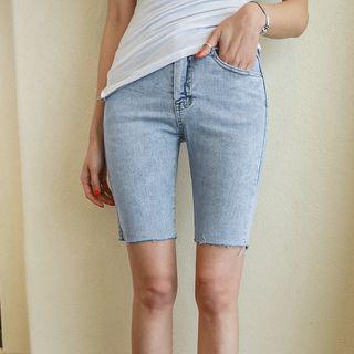 Frayed Washed Denim Skinny Shorts