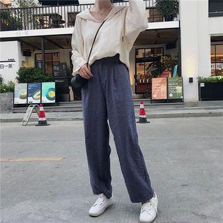 Hooded Long-sleeve T-shirt / High Waist Wide-leg Pants