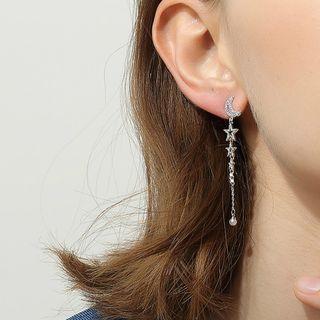 Rhinestone Moon & Star Dangle Earring As Shown In Figure - One Size