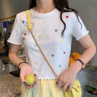 Short-sleeve Heart Printed Cropped T-shirt