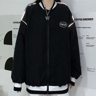 Reflective Striped Zipped Baseball Jacket
