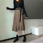 Set: Asymmetrical Midi A-line Skirt + Belt