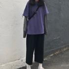 Mock Two-piece Lettering Long-sleeve T-shirt / Cropped Wide-leg Pants