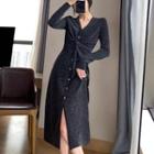V-neck Twisted Midi A-line Dress