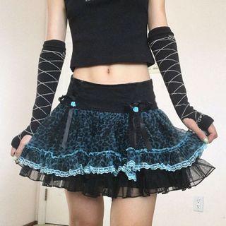 Leopard Print Mesh Mini A-line Skirt