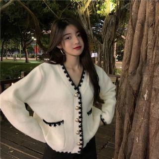 V-neck Two Tone Button-up Cardigan