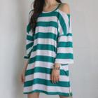 Cutaway-shoulder Stripe T-shirt Dress