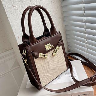Canvas Panel Faux Leather Handbag