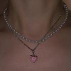Strawberry Pendant Rhinestone Alloy Necklace Silver - One Size