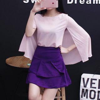 Set: Chiffon Cape Top + A-line Skirt