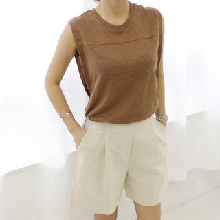 Seam-trim Layered Linen Tank Top
