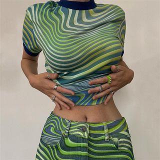 Printed Crew-neck Cropped T-shirt