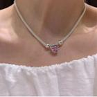 Heart Gemstone Necklace Xl1362 - Silver & Pink - One Size