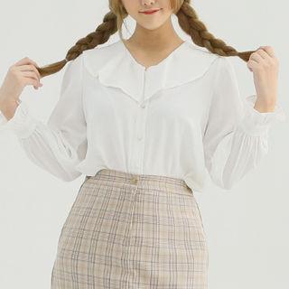 Capelet Buttoned Crepe Blouse
