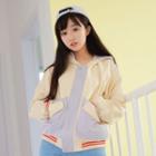 Color Panel Hooded Buttoned Jacket