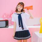 Sailor Collar Short-sleeve T-shirt / High Waist Pleated Skirt
