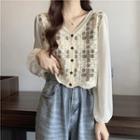 Long-sleeve Cutout Lace Panel Shirt