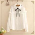 Ruffled-detail Tie-neck Long-sleeve Shirt