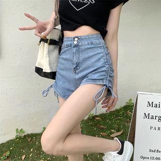 Drawstring Denim Straight Leg Shorts