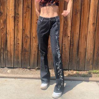 Embroidered Low Waist Straight Leg Pants