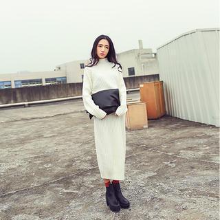 Turtleneck Ribbed Sweater Dress