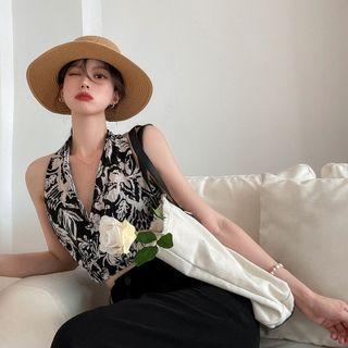 Floral Sleeveless Top Black - One Size